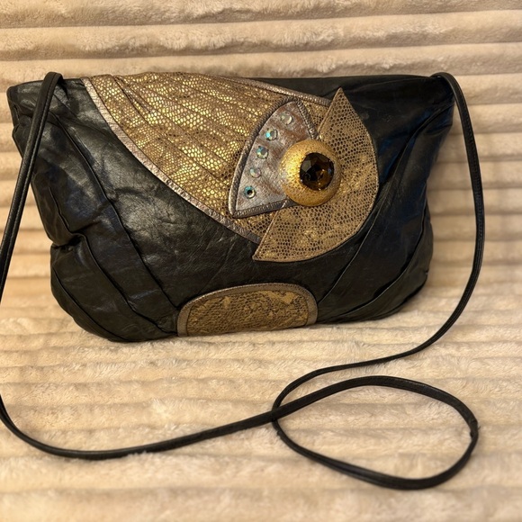 Cynthia Lockhart New York VINTAGE 80's Elegant Charcoal and Gold Women's Bag - Picture 1 of 8